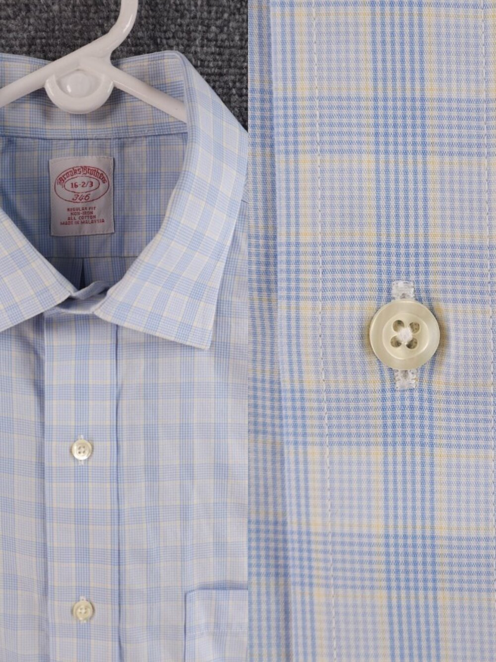 Brooks Brothers Blue Yellow Non-Iron Plaid 16-2/3 Cotton Preppy Shirt Office Men